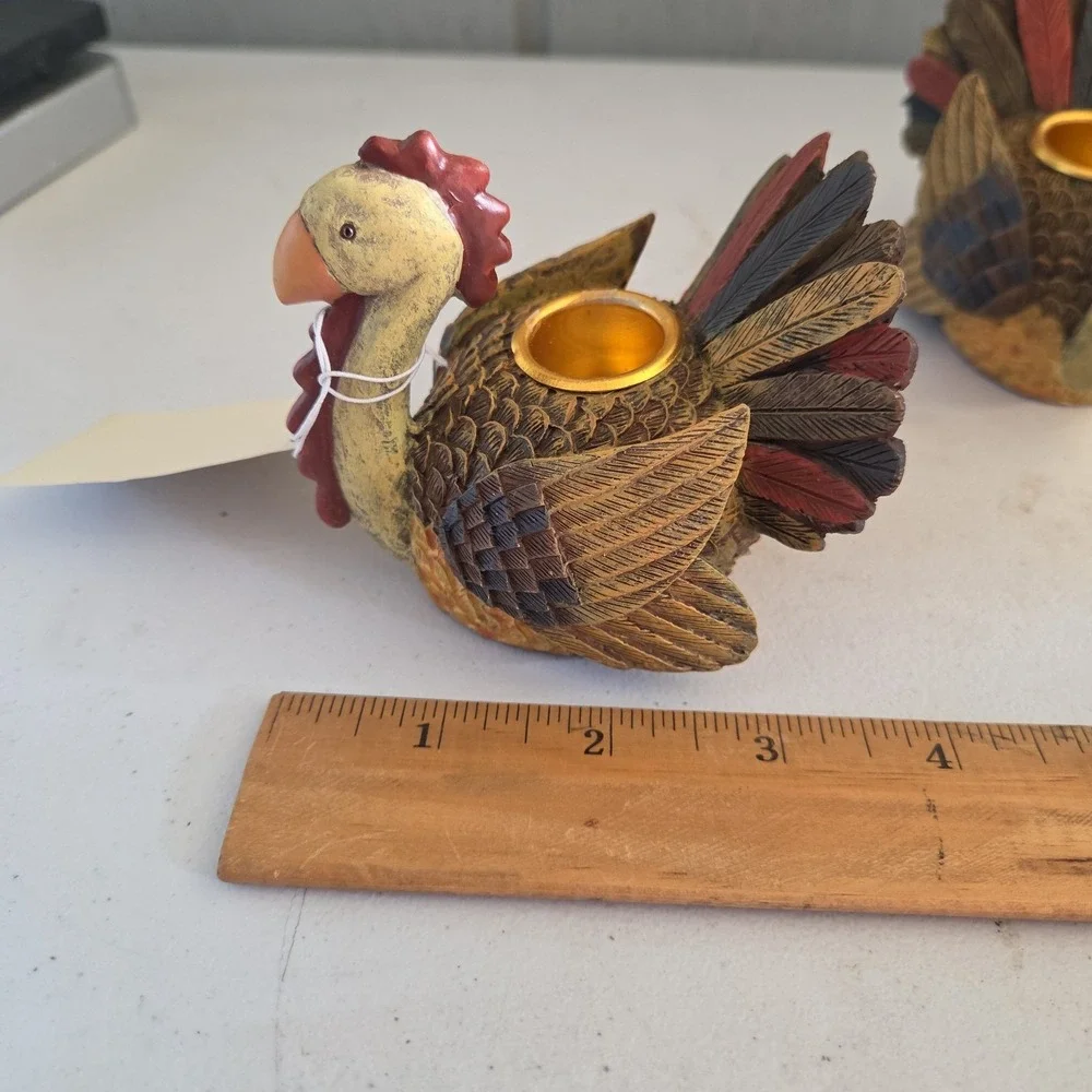 Set of 2 Debbie Mumm Turkey Candle Stick Holders Thanksgiving Fall Autumn Decor